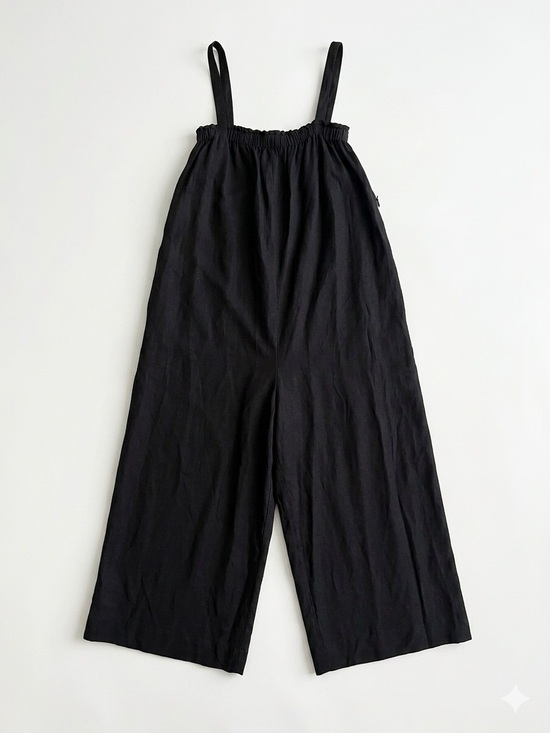 LOFT Pants - LOFT Black Linen Blend Cropped Wide Leg Culotte Jumpsuit Pockets Relaxed Fit XL